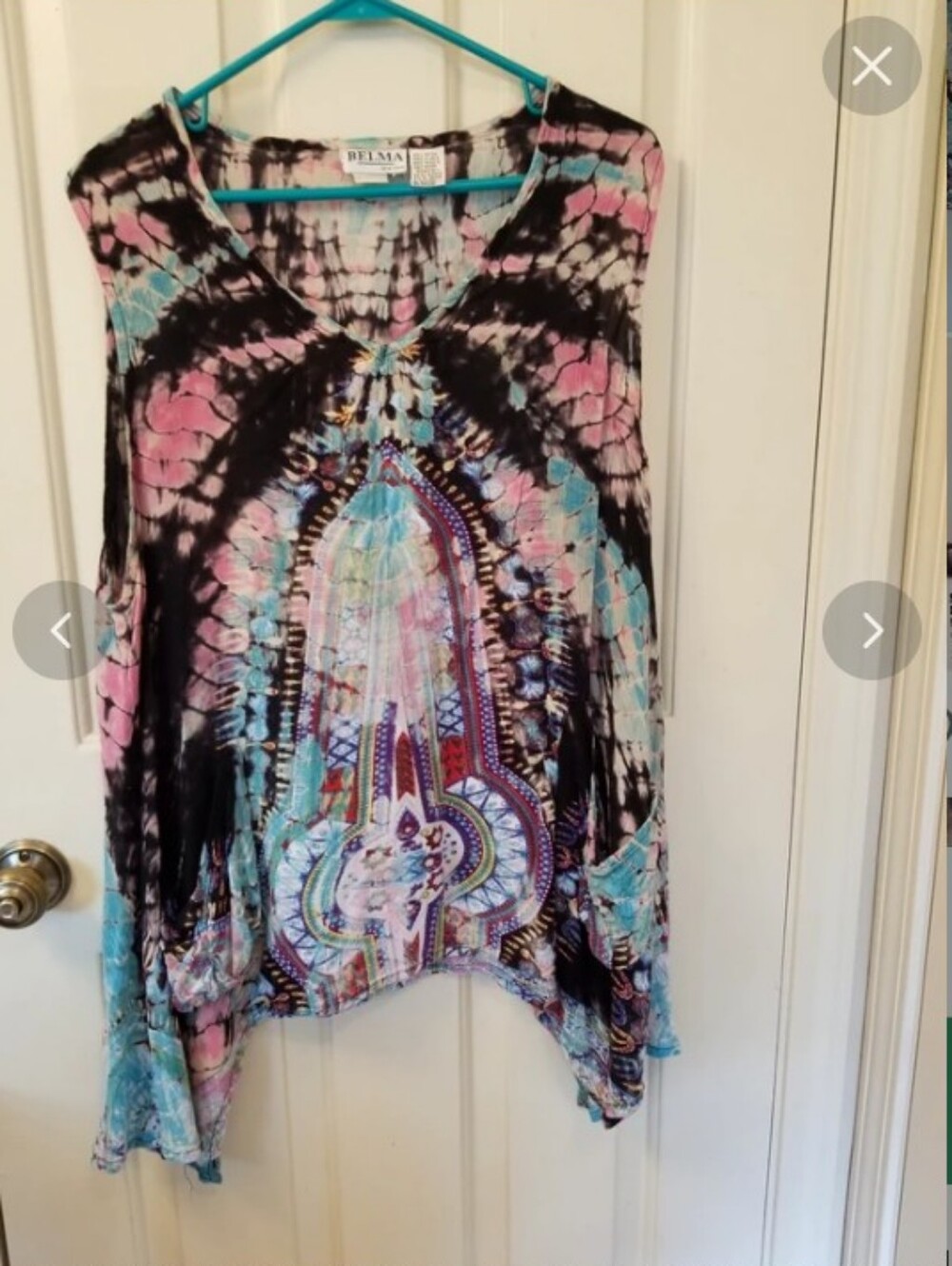 Vintage Belma New York Sz Large Water Color Ish Lagenlook Rayon Sleeveless Tunic